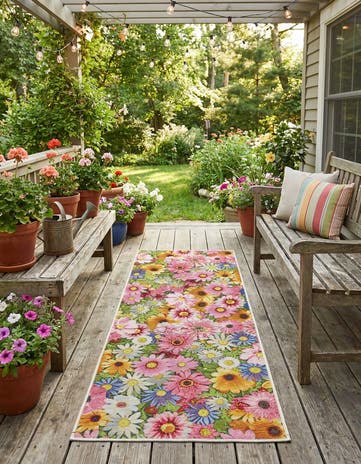 2' x 5' Easy-Clean Botanical Indoor / Outdoor Runner Rug