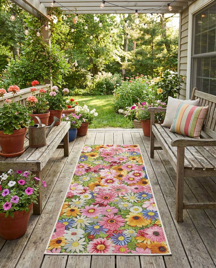 Detail image of 2' x 5' Easy-Clean Botanical Indoor / Outdoor Runner Rug