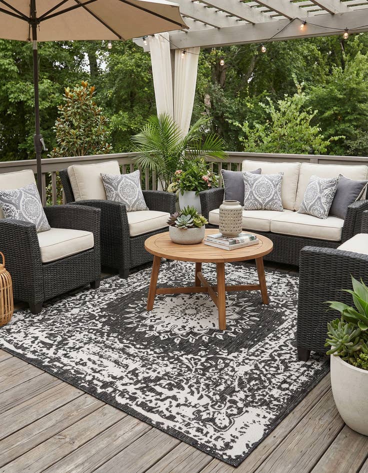 Detail image of 7' 10 x 7' 10  Washable Traditional Indoor / Outdoor Square Rug