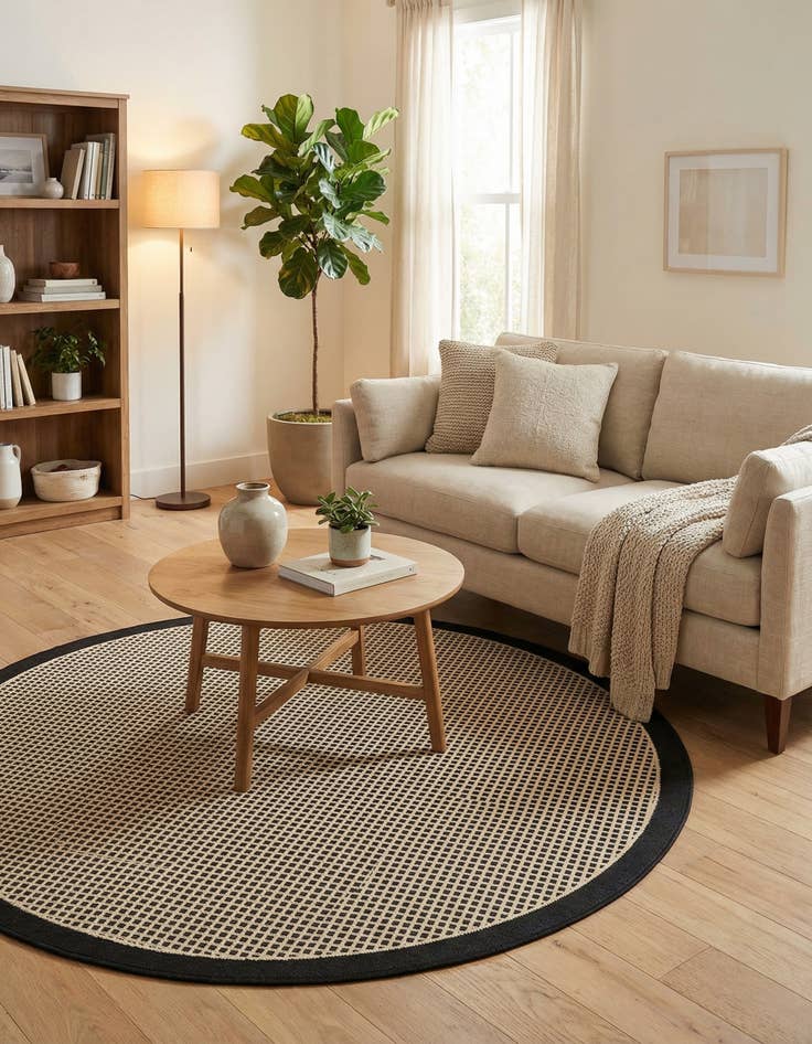 Detail image of 5' x 5' Easy-Clean Border Indoor / Outdoor Round Rug