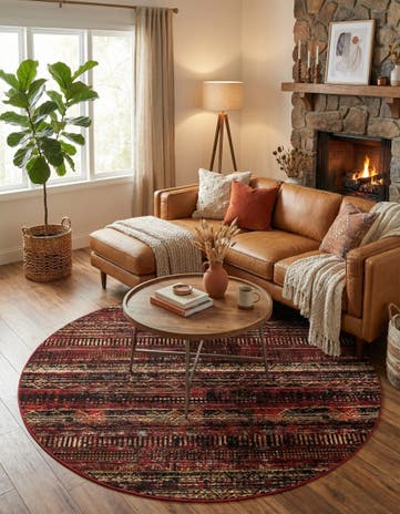 Burgundy Saturn Round Rug