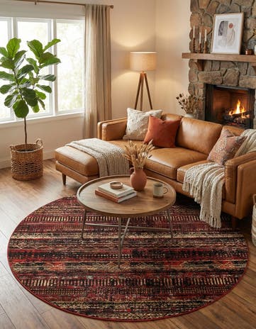 Burgundy Saturn Round Rug