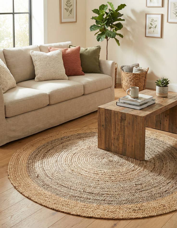 Detail image of  5' 1 x 5' 1  Hand Braided Jute Round Rug