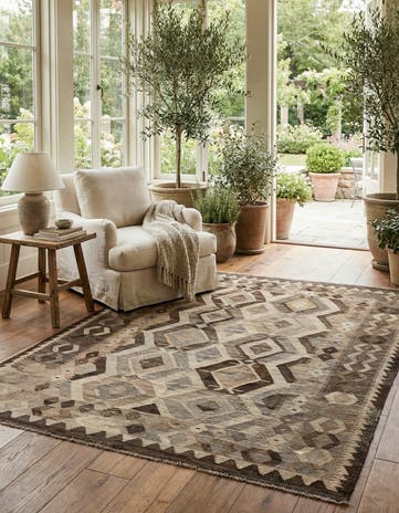 5' 3 x 6' 8 Hand Woven Kilim Maymana Wool Rug