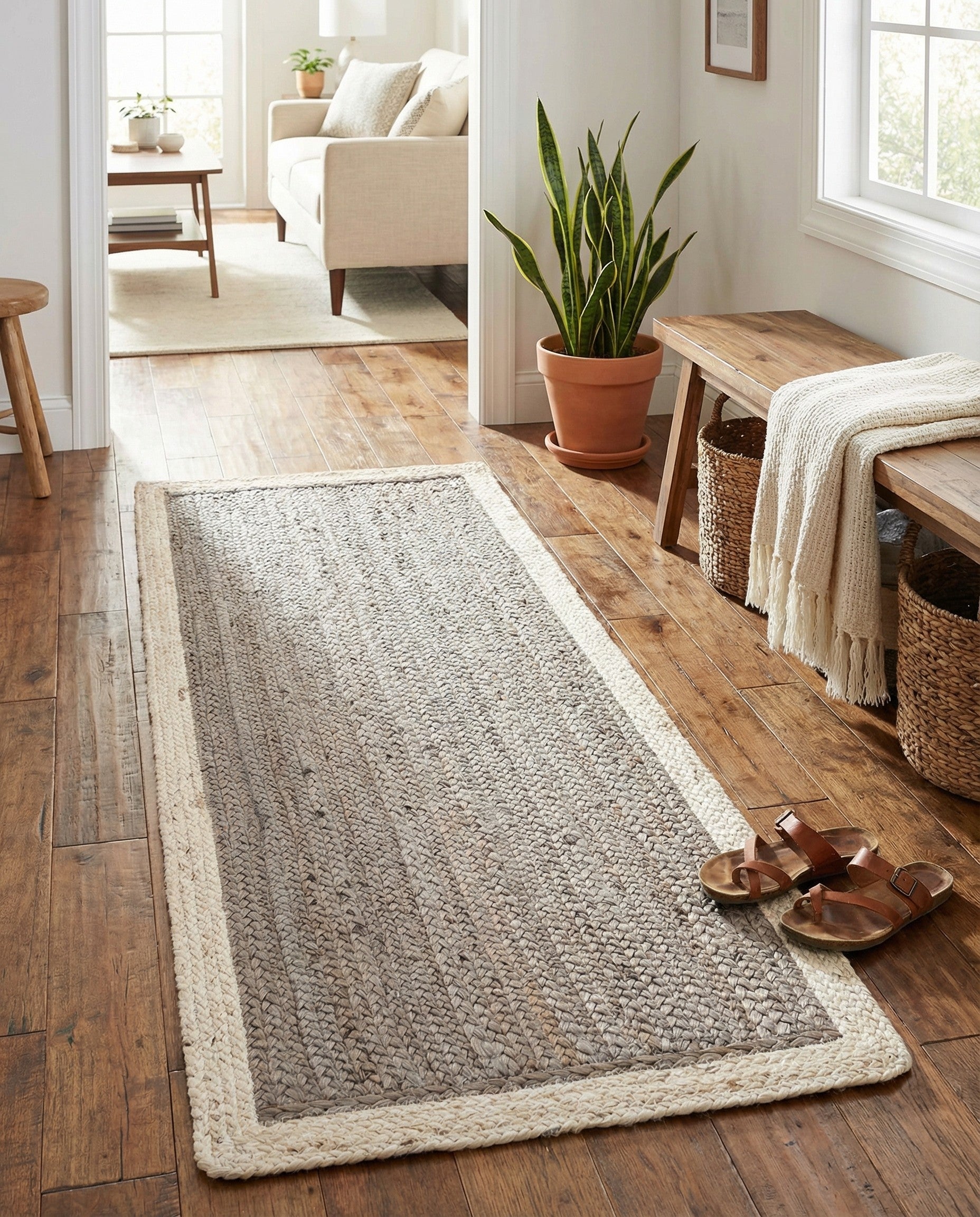  2' x 5' 1  Hand Braided Jute Runner Rug