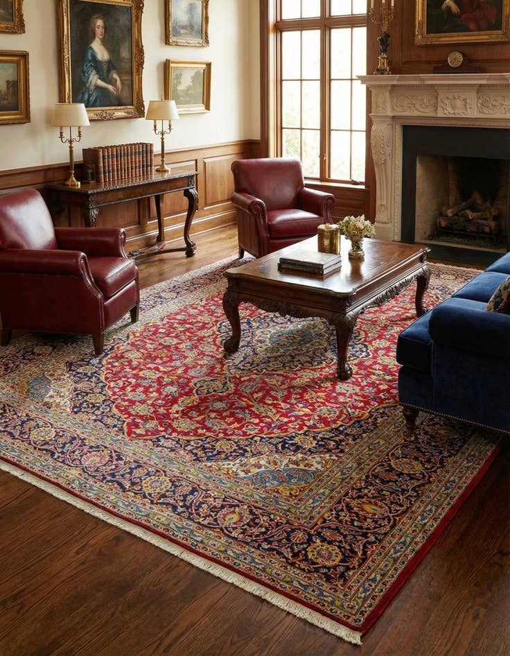 Detail image of  9' 10 x 13' 2  Hand Knotted Kashan Persian Wool Rug