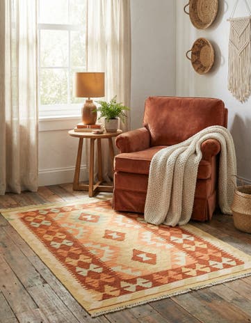 2' 6 x 4' Hand Woven Kilim Waziri Wool Rug
