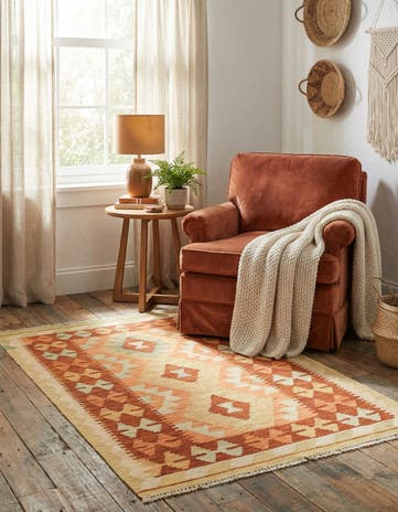 2' 6 x 4' Hand Woven Kilim Waziri Wool Rug