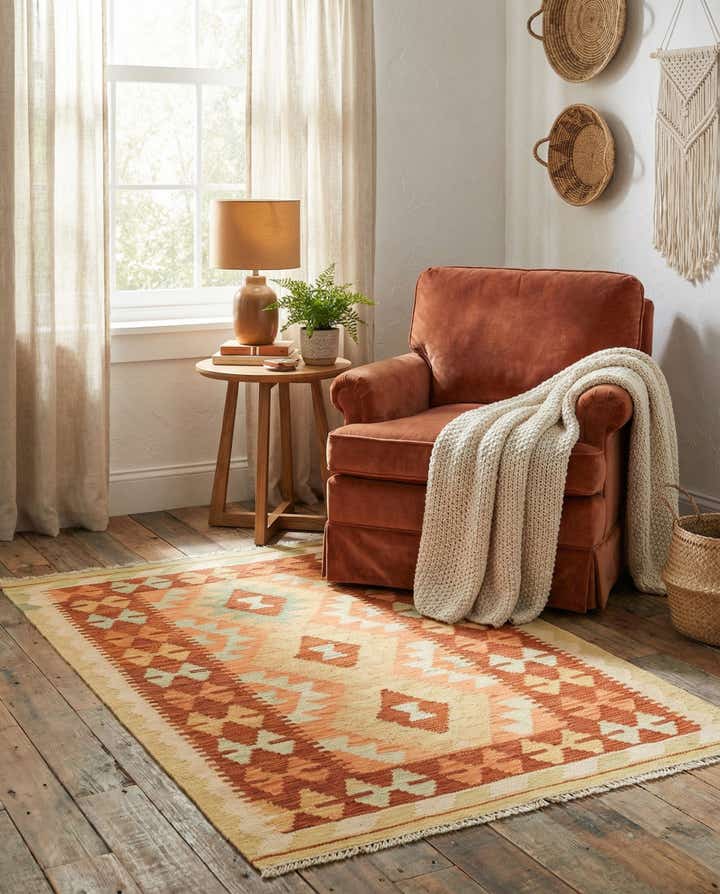 2' 6 x 4' Hand Woven Kilim Waziri Wool Rug