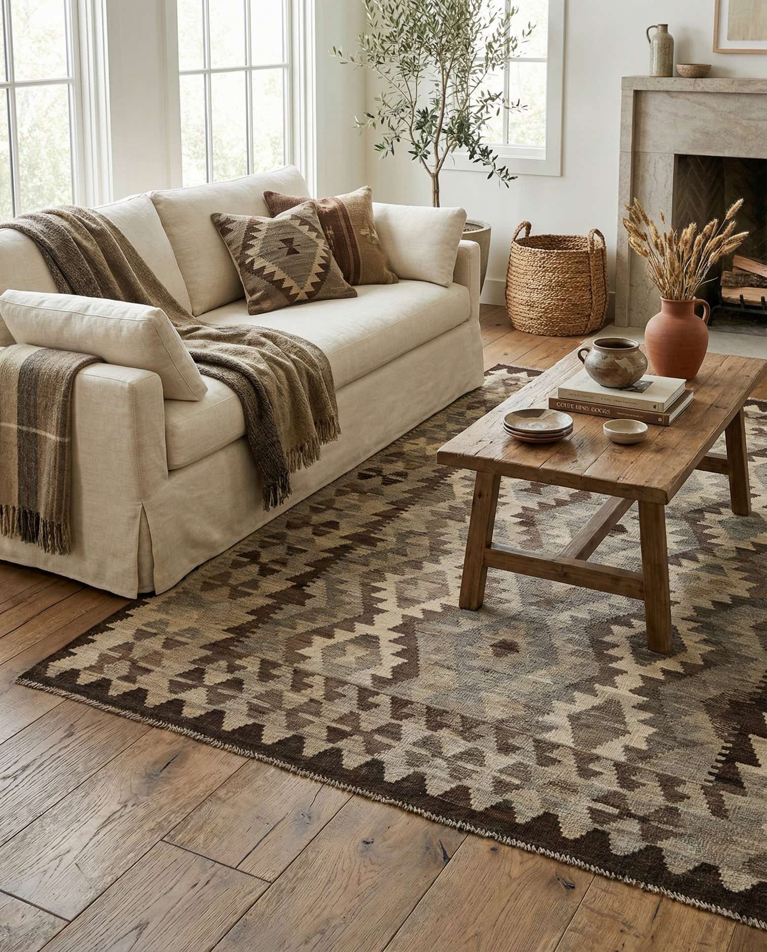 5' 3 x 6' 6 Hand Woven Kilim Maymana Wool Rug