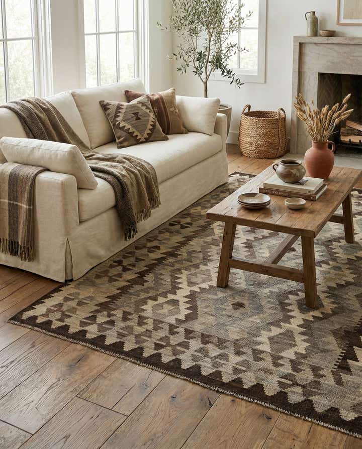 5' 3 x 6' 6 Hand Woven Kilim Maymana Wool Rug