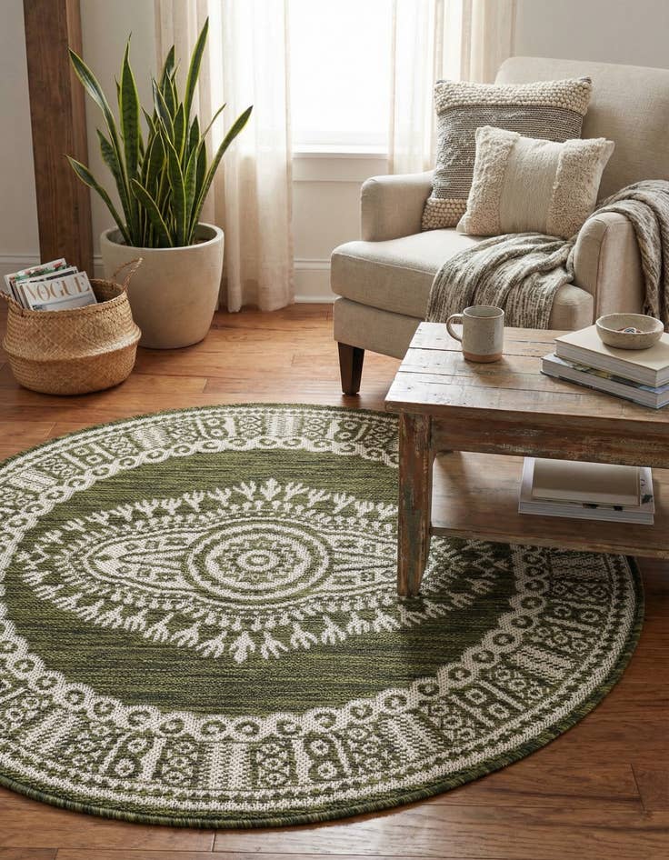 Detail image of  3' x 3'  Washable Traditional Indoor / Outdoor Round Rug