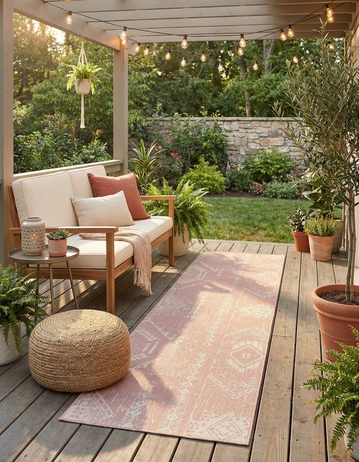 Detail image of 3' 3 x 14'  Washable Bohemian Indoor / Outdoor Runner Rug