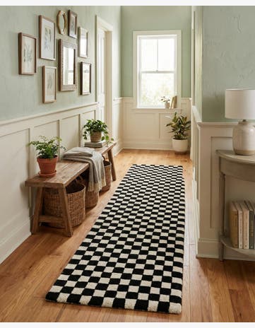 Black and White Hand Tufted Wool Runner Rug