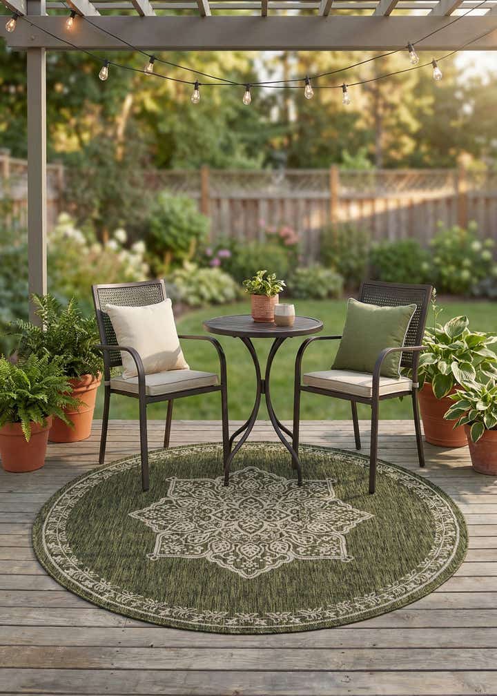 5' 3 x 5' 3 Easy-Clean Traditional Indoor / Outdoor Round Rug