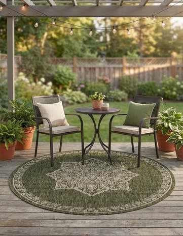 5' 3 x 5' 3 Easy-Clean Traditional Indoor / Outdoor Round Rug
