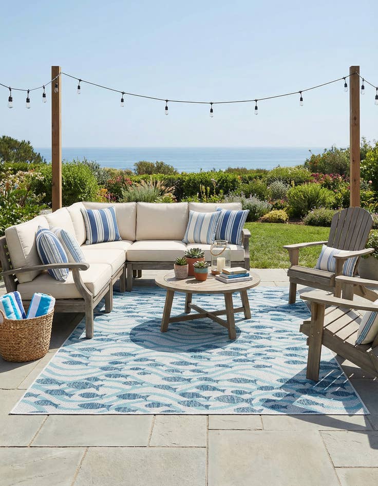 Detail image of 7' 10 x 10'  Washable Coastal Indoor / Outdoor Rug