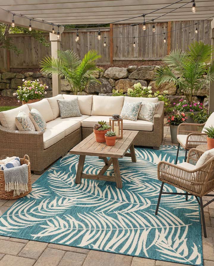 7' 10 x 11' Easy-Clean Botanical Indoor / Outdoor Rug