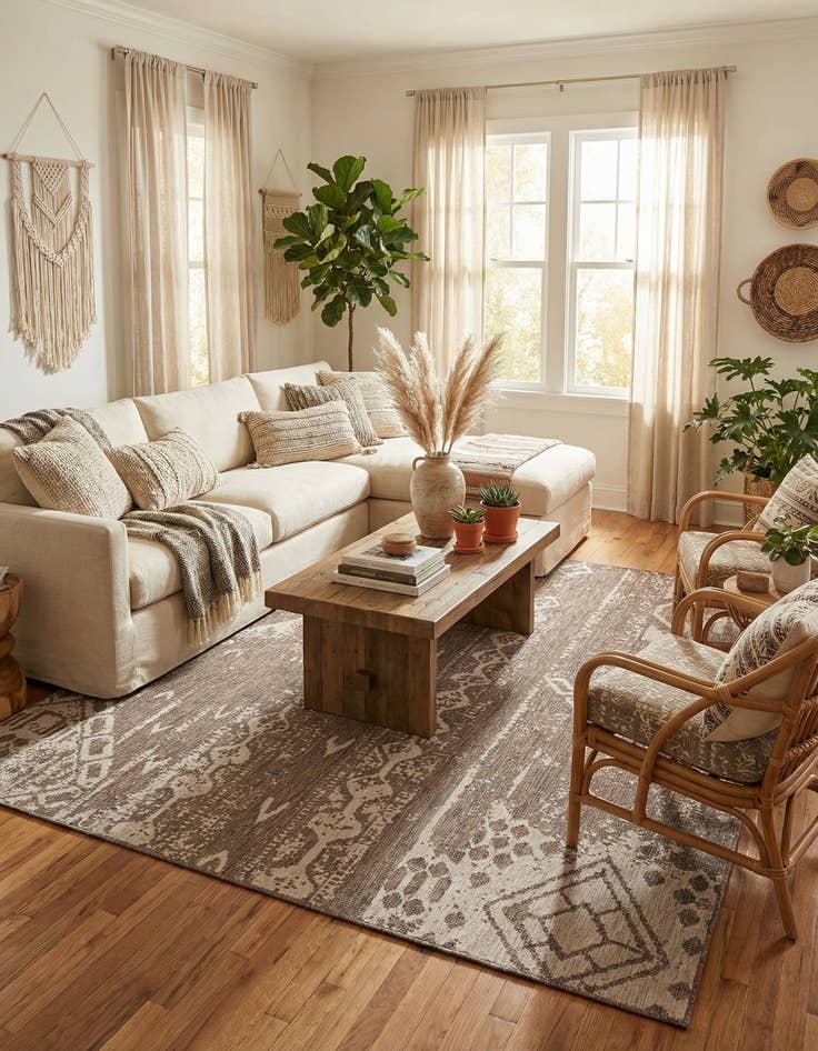 Detail image of 10' 8 x 10' 8 Easy-Clean Bohemian Indoor / Outdoor Square Rug