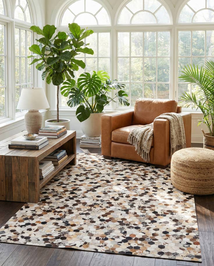 Detail image of 5' 2 x 8' 1 Cowhide Leather Rug