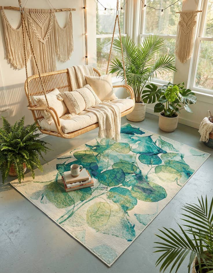 Detail image of 4' x 6' Easy-Clean Botanical Indoor / Outdoor Rug