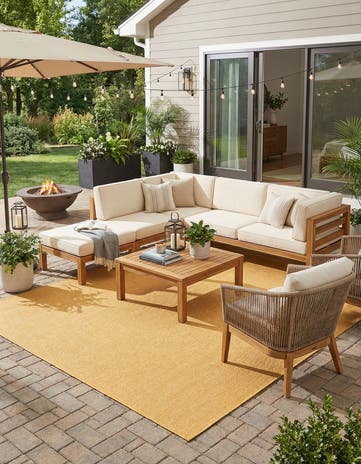 Corn Harvest Yellow Easy-Clean Solid Indoor / Outdoor Rug