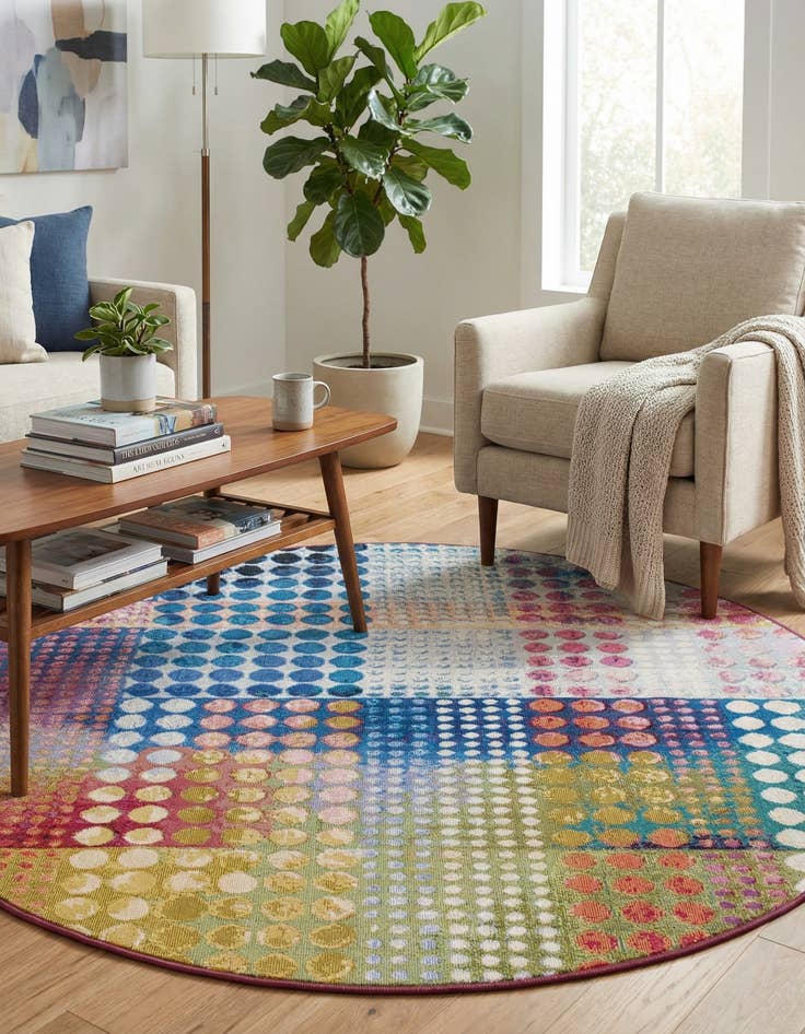 Detail image of 5' x 5'  Washable Modern Indoor / Outdoor Round Rug