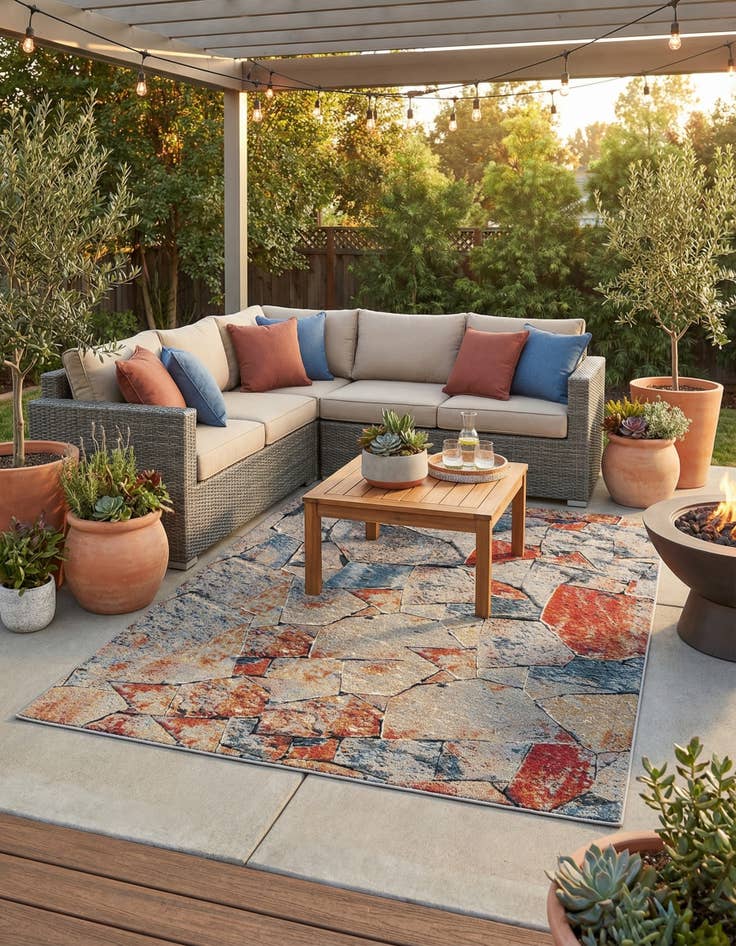 Detail image of 7' 10 x 10'  Washable Modern Indoor / Outdoor Rug