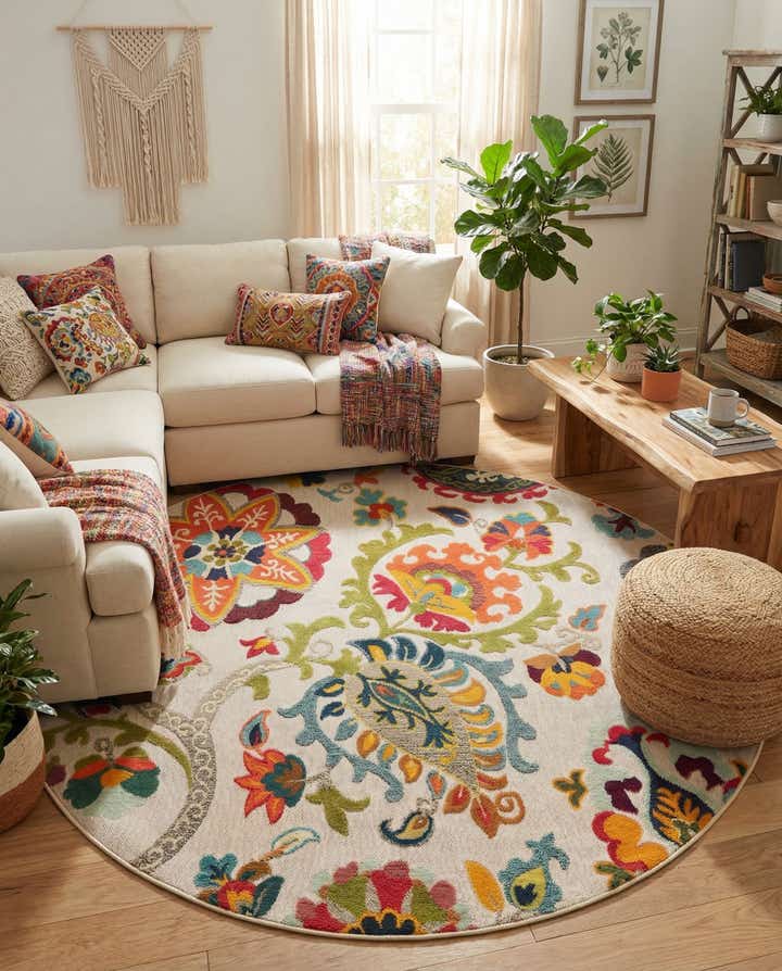 7' 10 x 7' 10 Easy-Clean Casablanca Indoor / Outdoor Round Rug