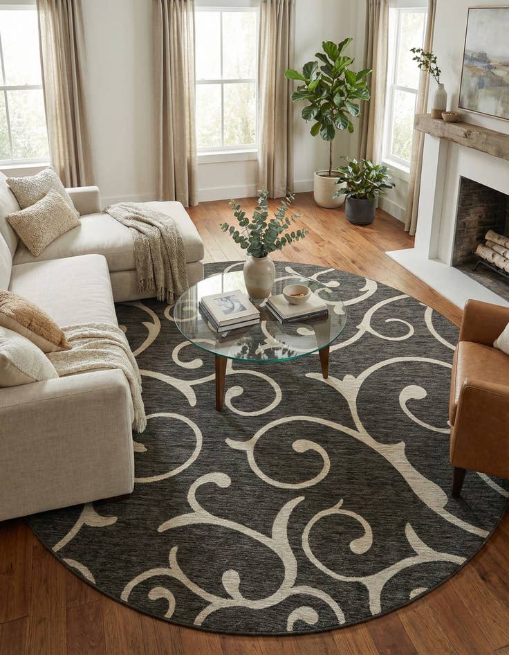 Detail image of  10' 8 x 10' 8  Washable Botanical Indoor / Outdoor Round Rug