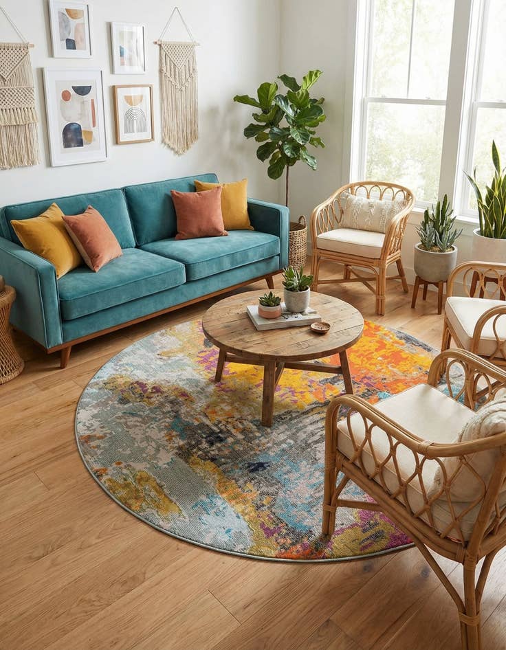 Detail image of 7' x 7'  Washable Vivid Round Rug