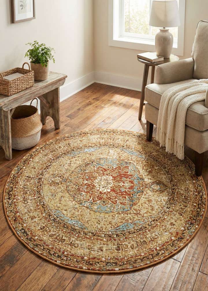 4' x 4' Easy-Clean Traditional Indoor / Outdoor Round Rug