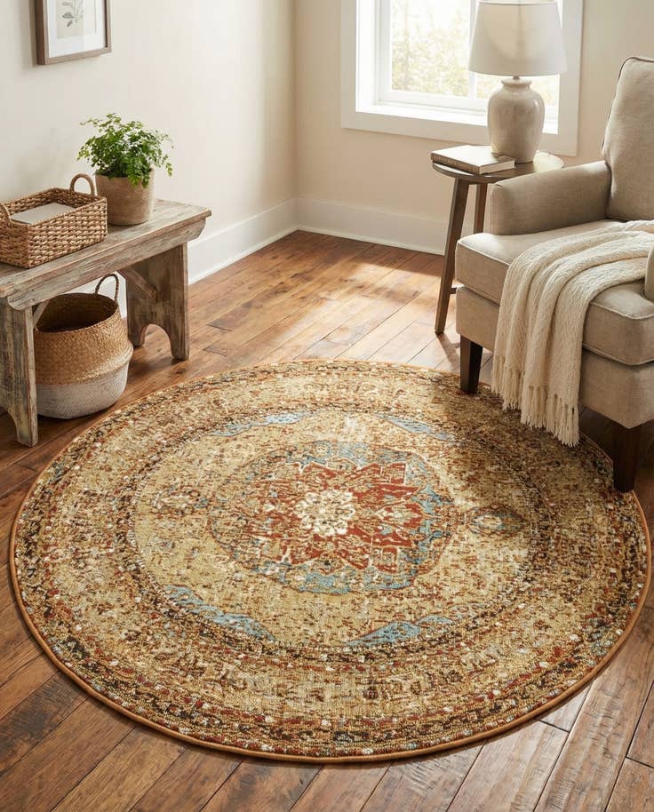Detail image of 4' x 4' Easy-Clean Traditional Indoor / Outdoor Round Rug