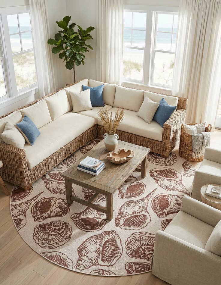 Detail image of  13' x 13'  Washable Coastal Indoor / Outdoor Round Rug