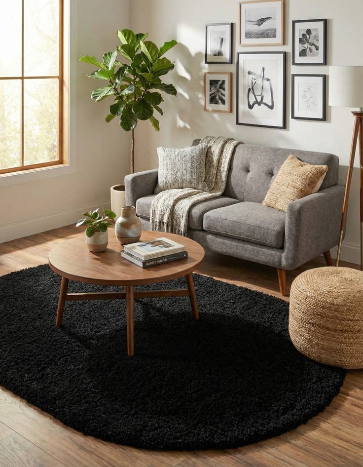 Detail image of  5' 3 x 8' Solid Shag Oval Rug