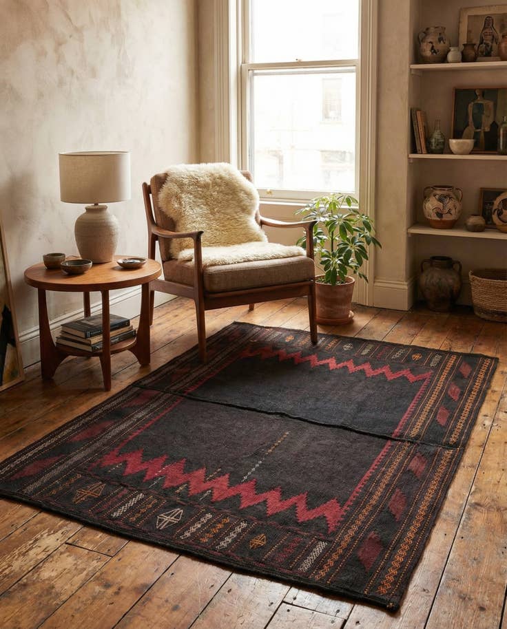 Detail image of 3' 9 x 4' 3 Hand Woven Kilim Modern Wool Square Rug
