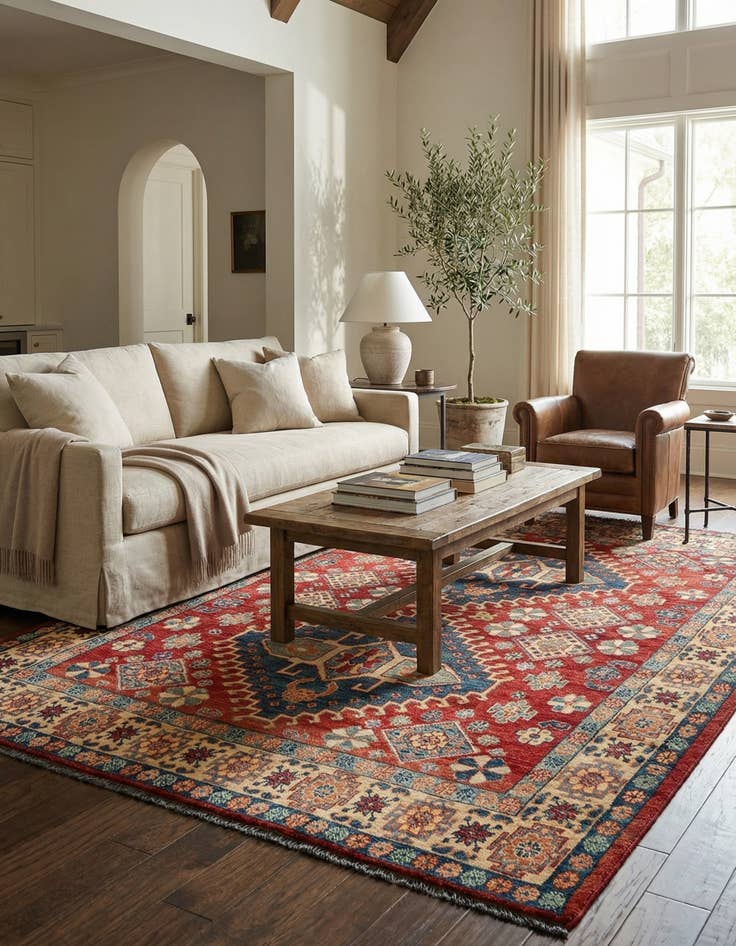 Detail image of  4' 11 x 6' 11  Hand Knotted Ziegler Wool Rug