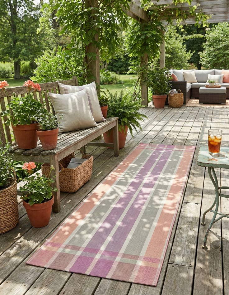 Detail image of 2' x 8'  Washable Striped Indoor / Outdoor Runner Rug