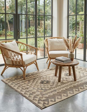 3' 4 x 5' Hand Woven Kilim Maymana Wool Rug