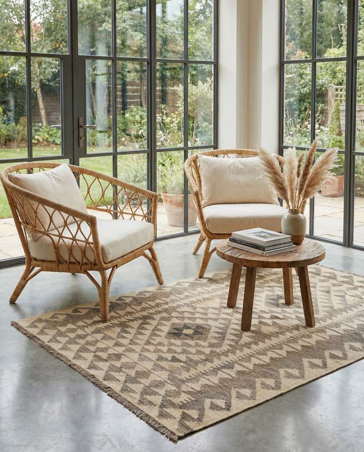 3' 4 x 5' Hand Woven Kilim Maymana Wool Rug