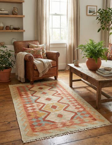 2' 9 x 4' Hand Woven Kilim Waziri Wool Rug