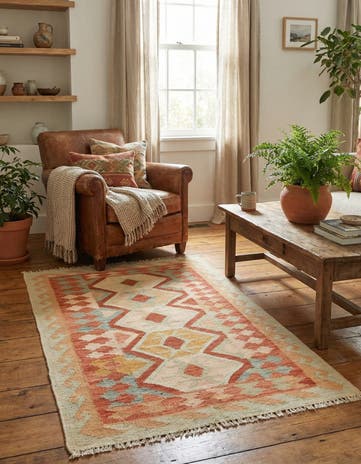 2' 9 x 4' Hand Woven Kilim Waziri Wool Rug