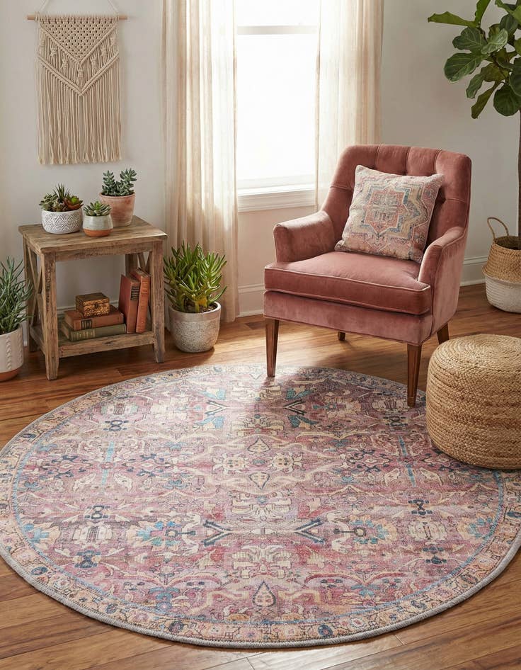 Detail image of 3' 3 x 3' 3  Washable Nostalgia Round Rug