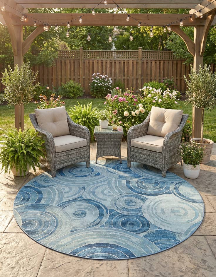 Detail image of 8' x 8'  Washable Modern Indoor / Outdoor Round Rug