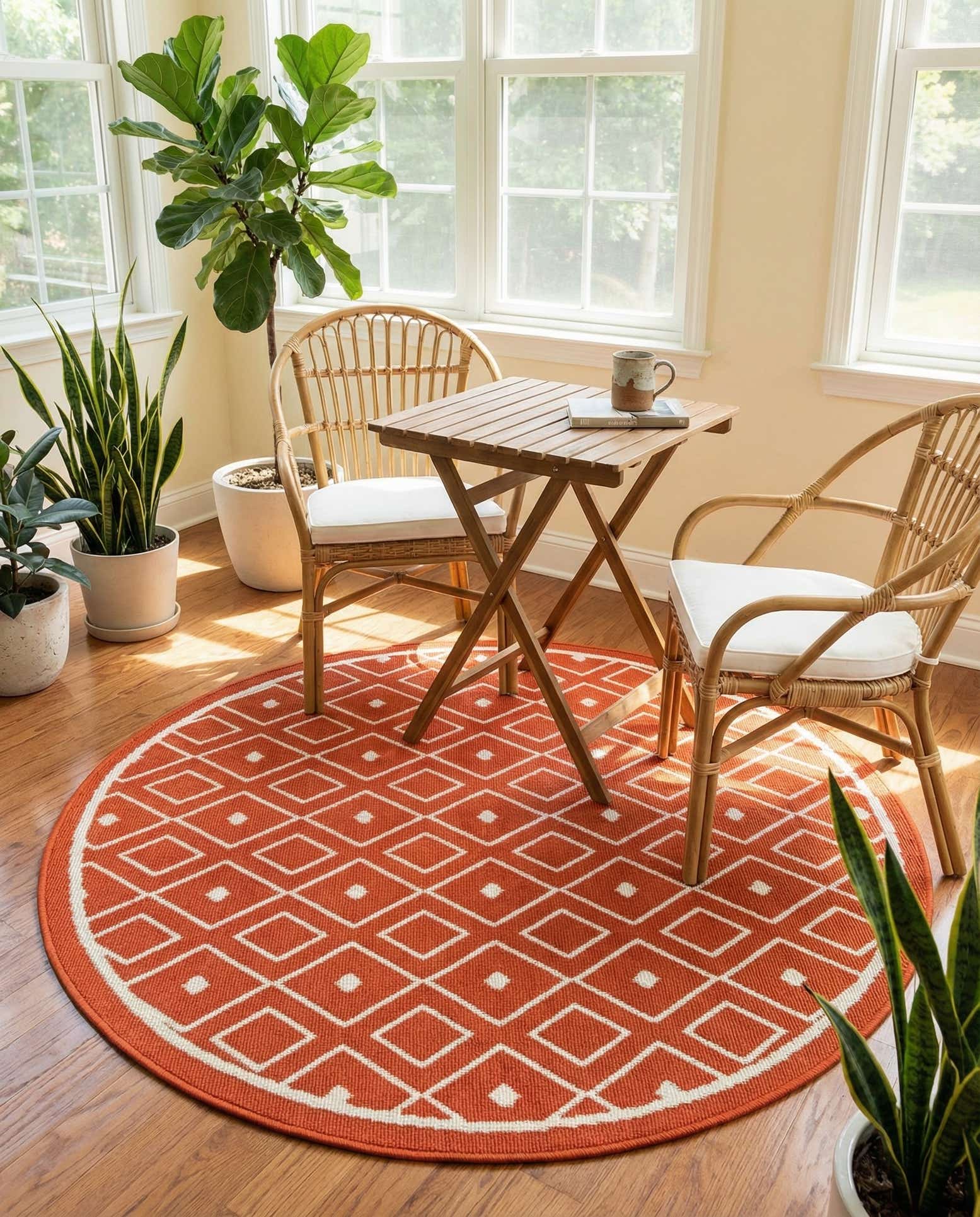4' x 4' Easy-Clean Trellis Indoor / Outdoor Round Rug