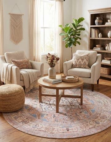 Blue Washable Timeless Round Rug