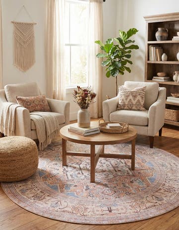 Blue Washable Timeless Round Rug