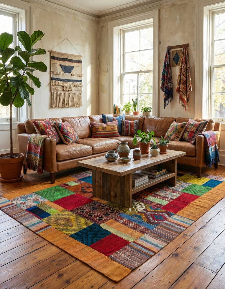 Detail image of 5' 5 x 8' 1  Hand Woven Kilim Patchwork Wool Rug