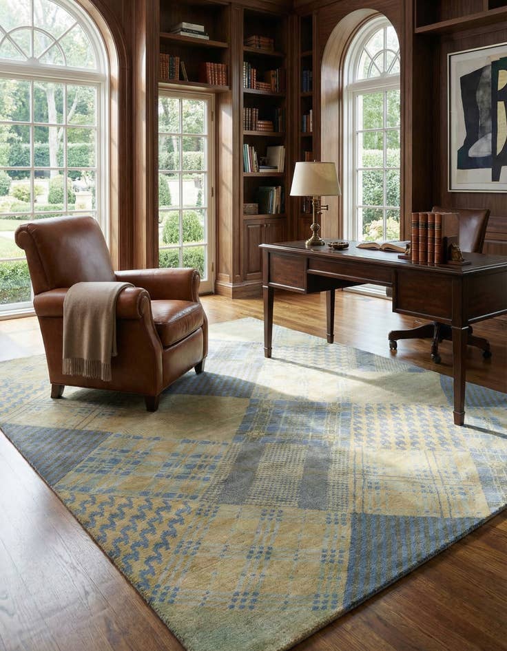 Detail image of  7' 10 x 9' 10  Hand Knotted Modern Manshu Wool Rug