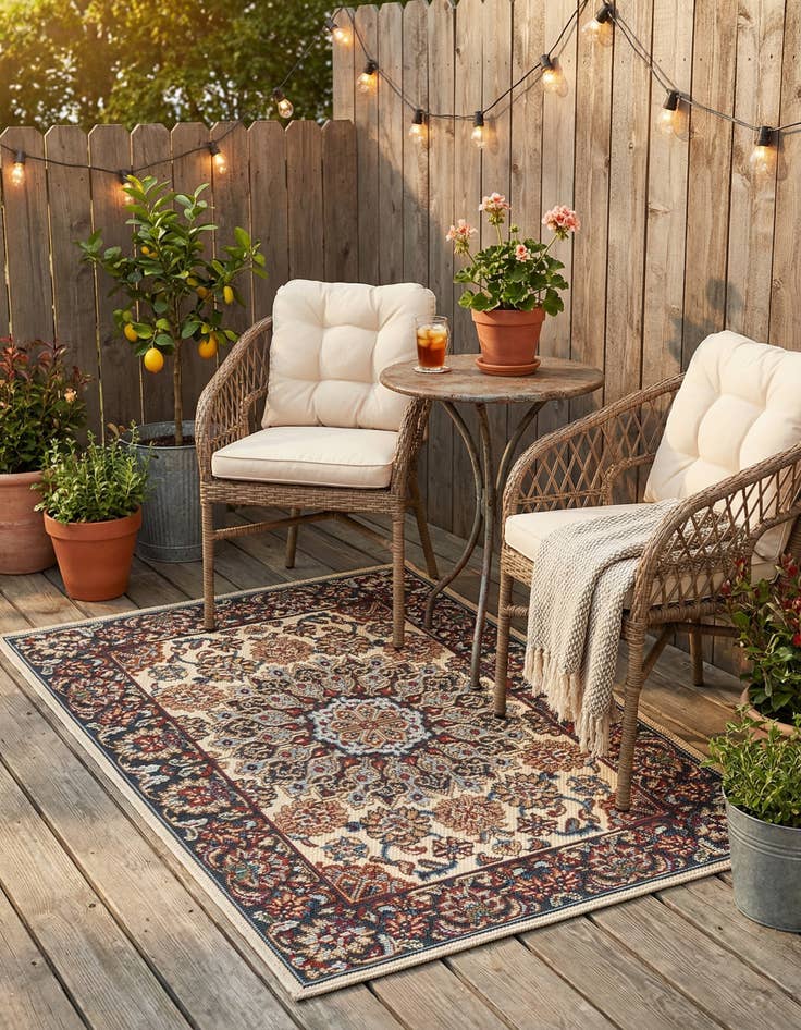 Detail image of 2' x 3' 1  Washable Traditional Indoor / Outdoor Rug